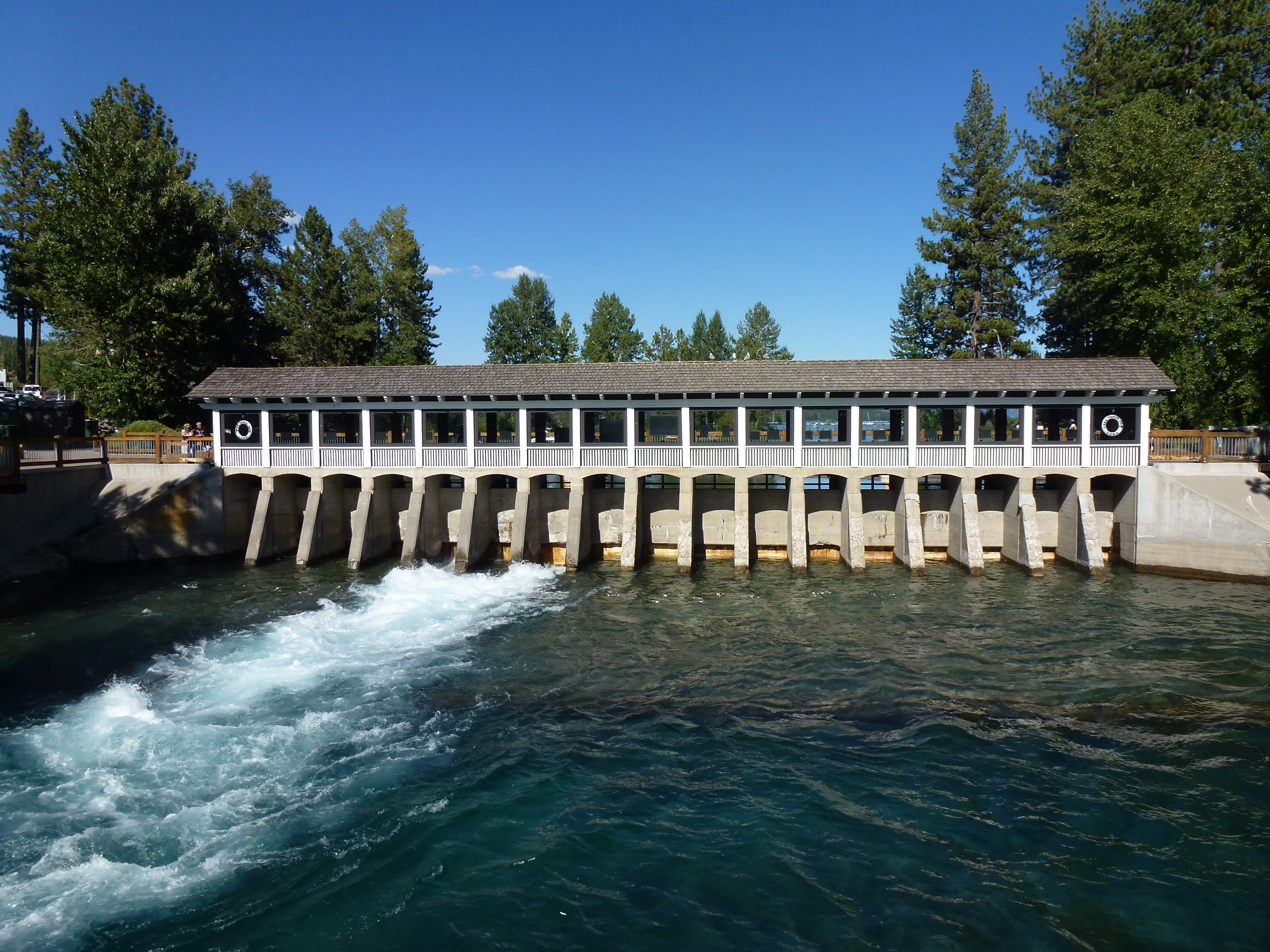 The Lake Tahoe Dam at the Truckee River outlet in Tahoe City, next to the Gatekeepers day-use area