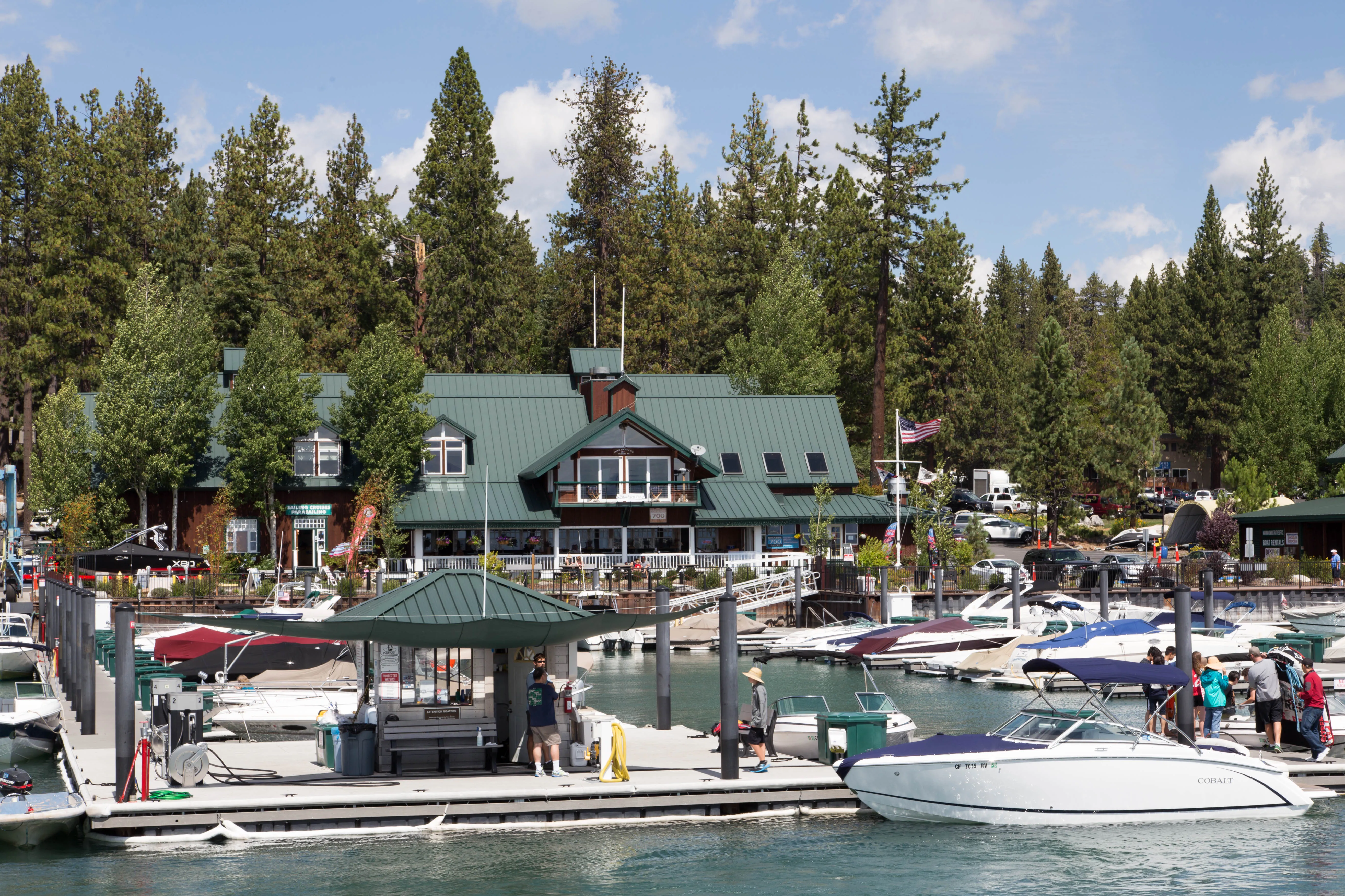 The Tahoe City waterfront and marina on Lake Tahoe